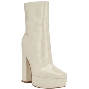 Guess Womens Byra Ivory Patent Square Toe Block Heel Mid-Calf Boots Shoes